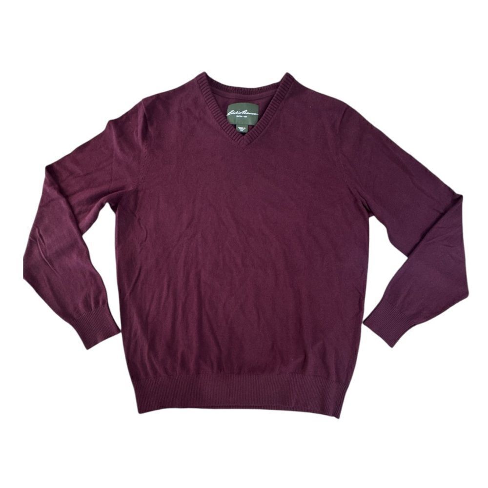 Eddie Bauer Men’s XL TALL Cotton Cashmere V Neck Maroon Long Sleeve Sweater EUC